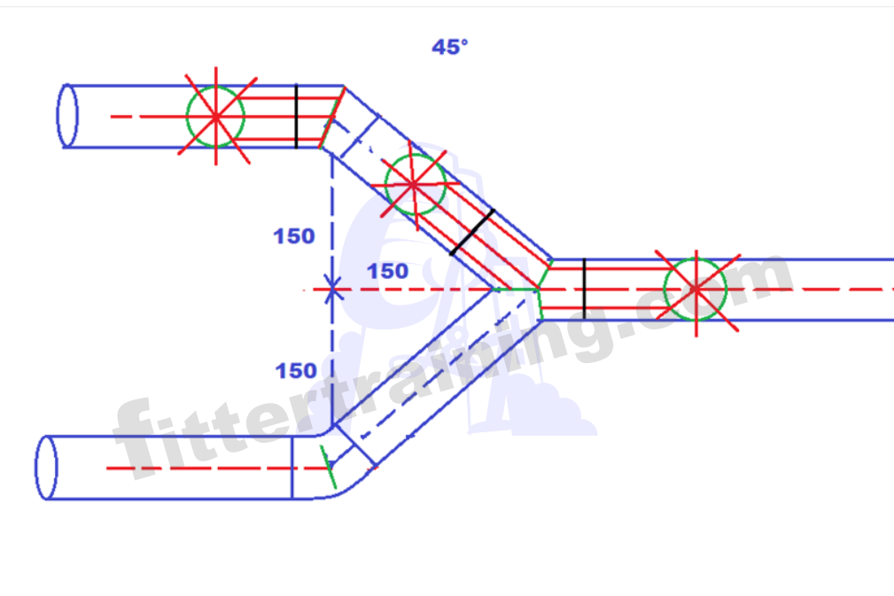 Piping Y branch marking with layout | One cut Miter pipe bend any degree layout