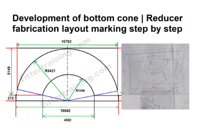 Reducer fabrication layout marking with drawing | Development of bottom cone